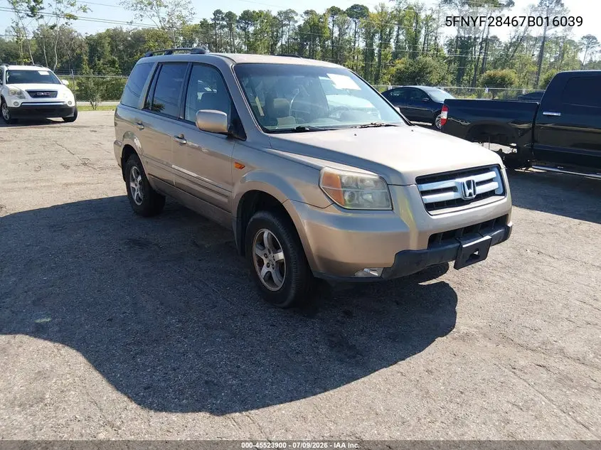 HONDA PILOT 2007, VIN 5FNYF28467B016039