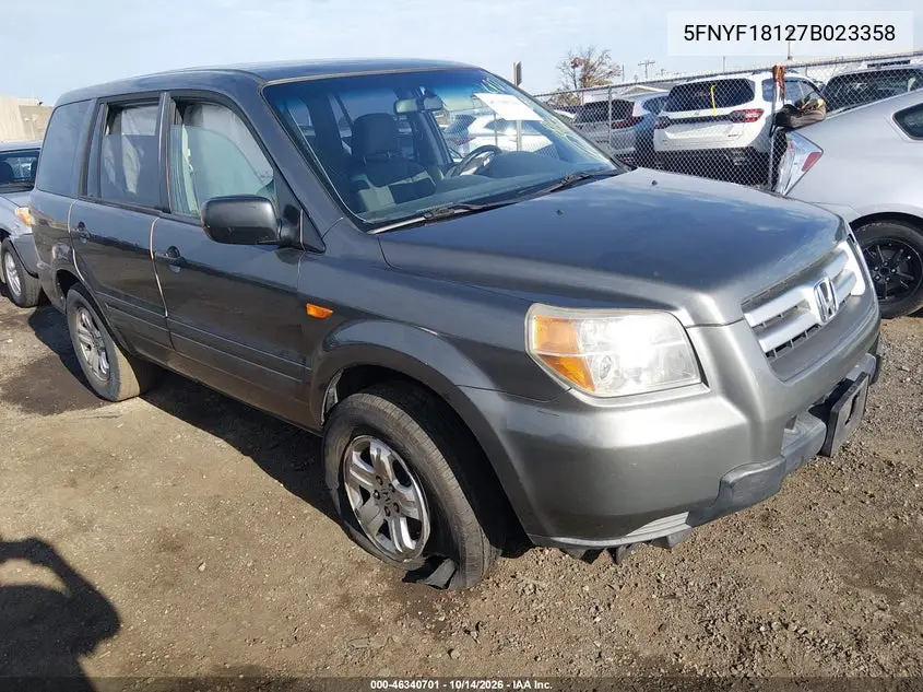 HONDA PILOT 2007, VIN 5FNYF18127B023358