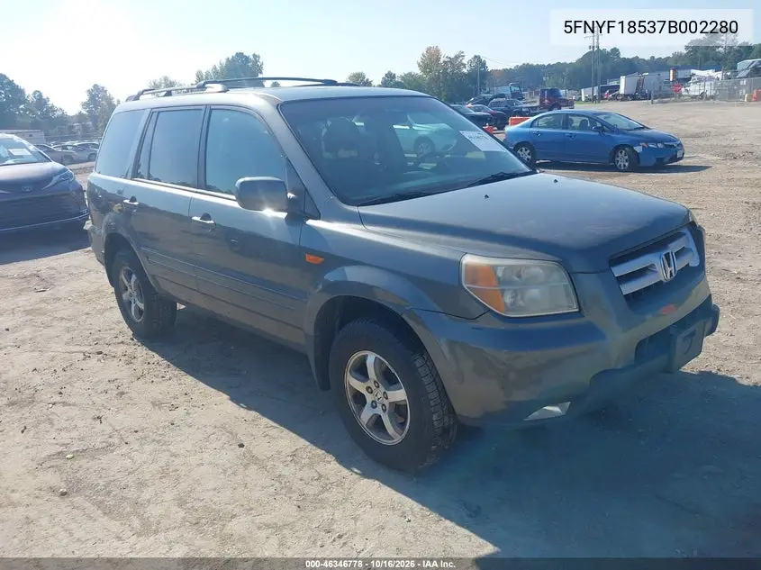 HONDA PILOT 2007, VIN 5FNYF18537B002280