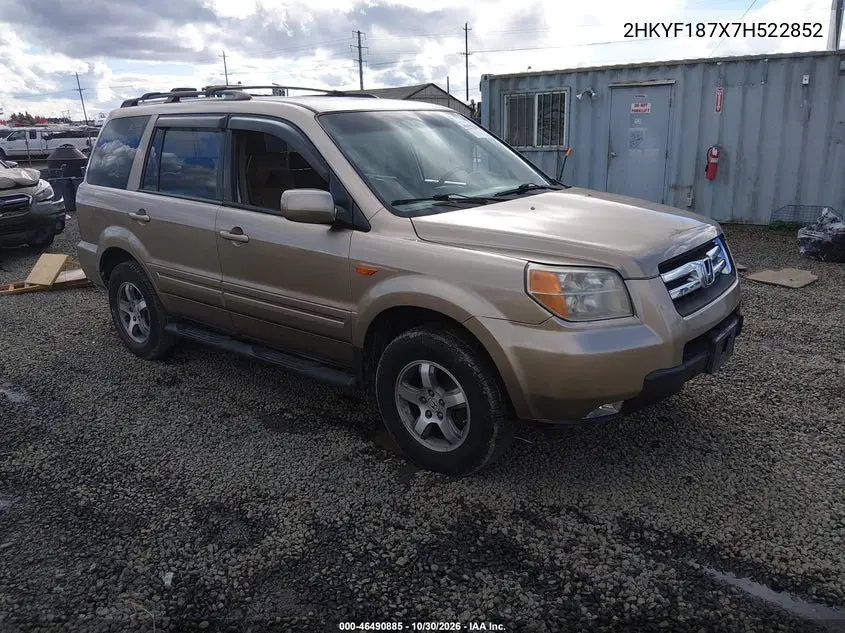 HONDA PILOT 2007, VIN 2HKYF187X7H522852