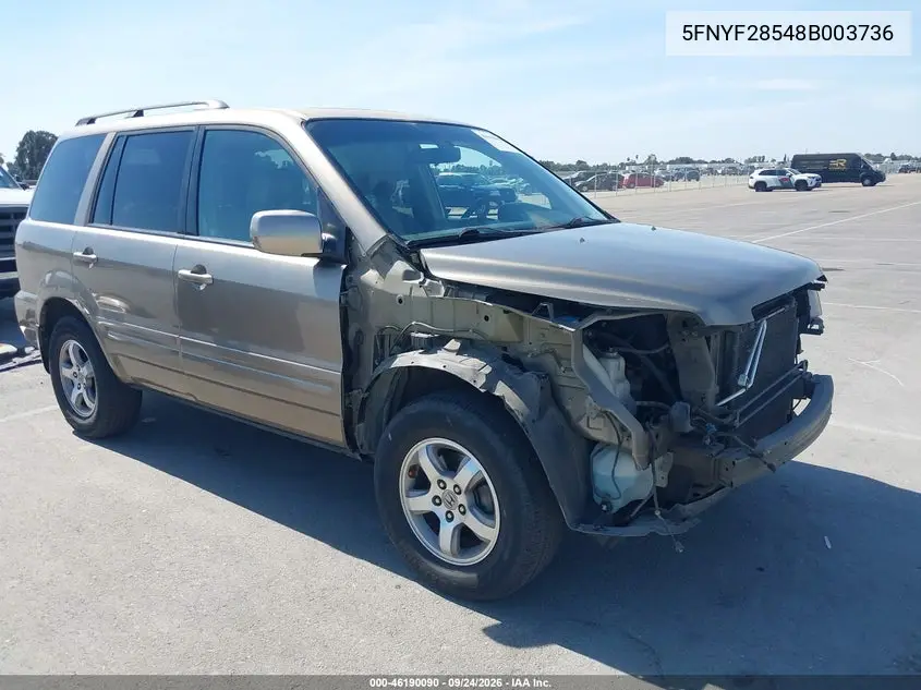 HONDA PILOT 2008, VIN 5FNYF28548B003736
