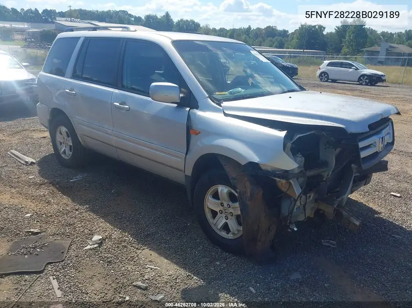 HONDA PILOT 2008, VIN 5FNYF28228B029189