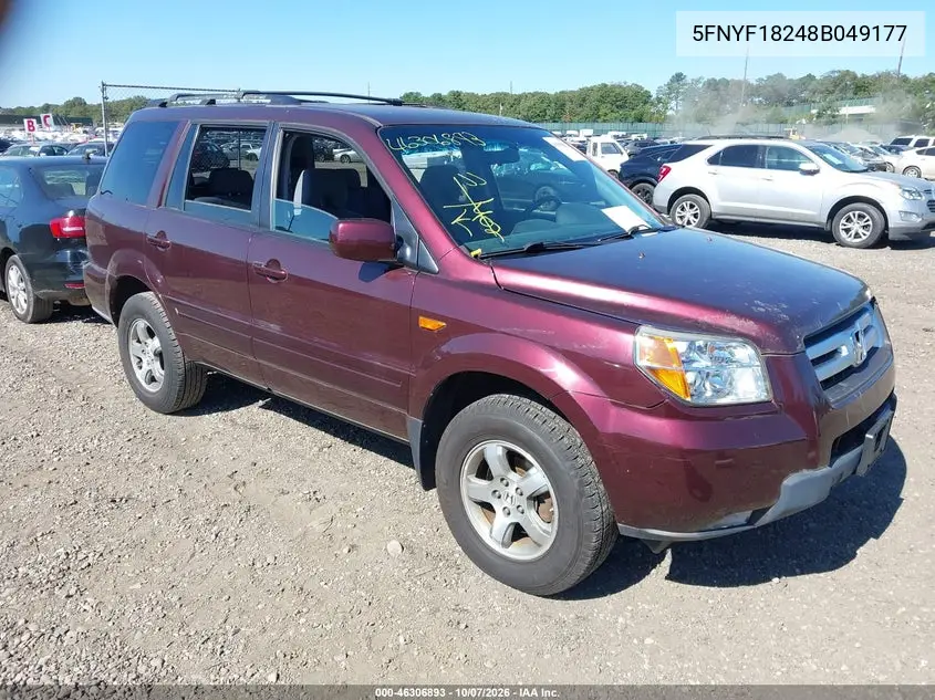 HONDA PILOT 2008, VIN 5FNYF18248B049177