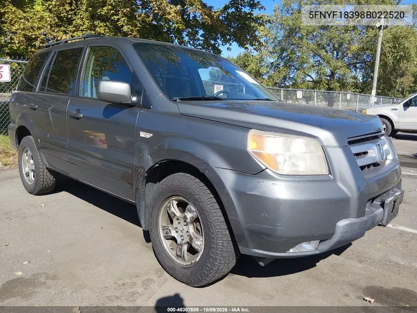 HONDA PILOT 2008, VIN 5FNYF18398B022520