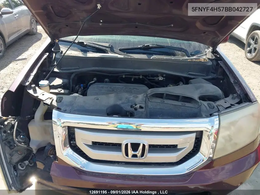 HONDA PILOT 2011, VIN 5FNYF4H57BB042727