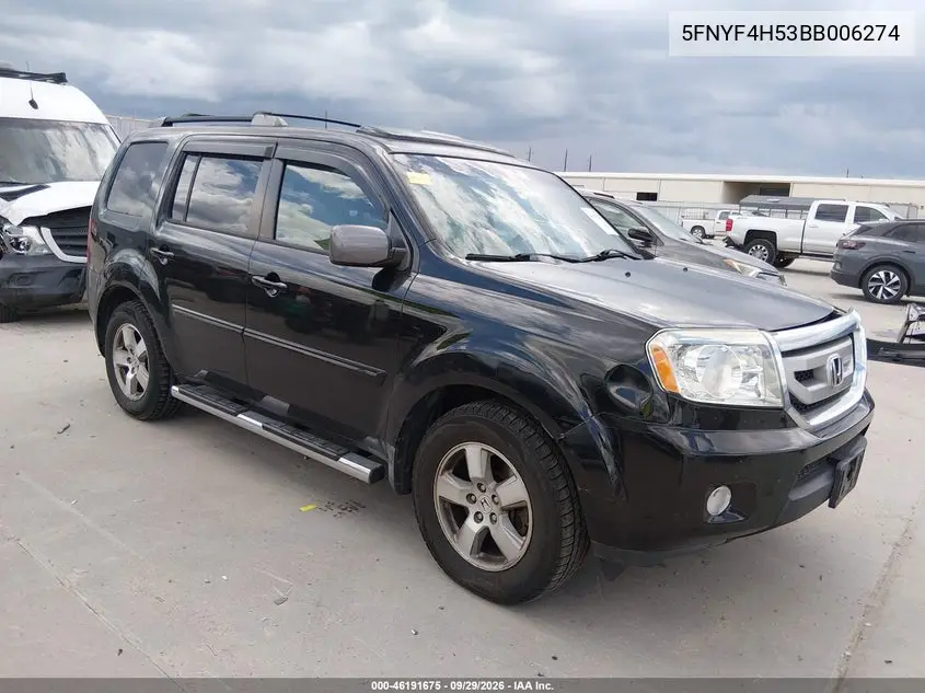 HONDA PILOT 2011, VIN 5FNYF4H53BB006274