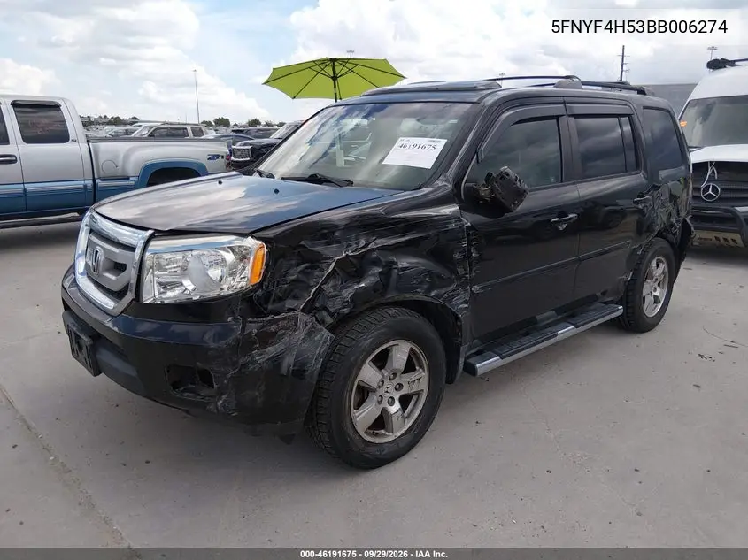 2011 HONDA PILOT VIN 5FNYF4H53BB006274 — фото 2