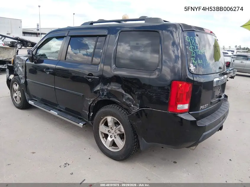 2011 HONDA PILOT VIN 5FNYF4H53BB006274 — фото 3