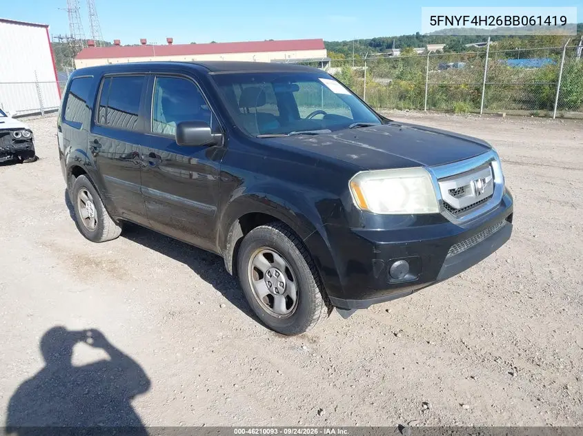 HONDA PILOT 2011, VIN 5FNYF4H26BB061419