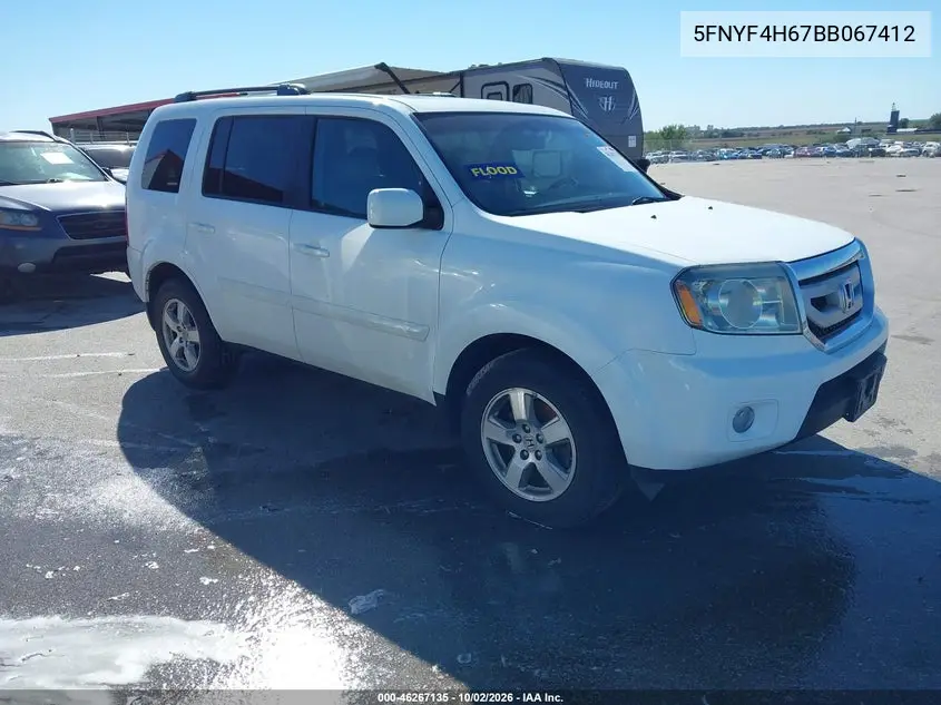 HONDA PILOT 2011, VIN 5FNYF4H67BB067412