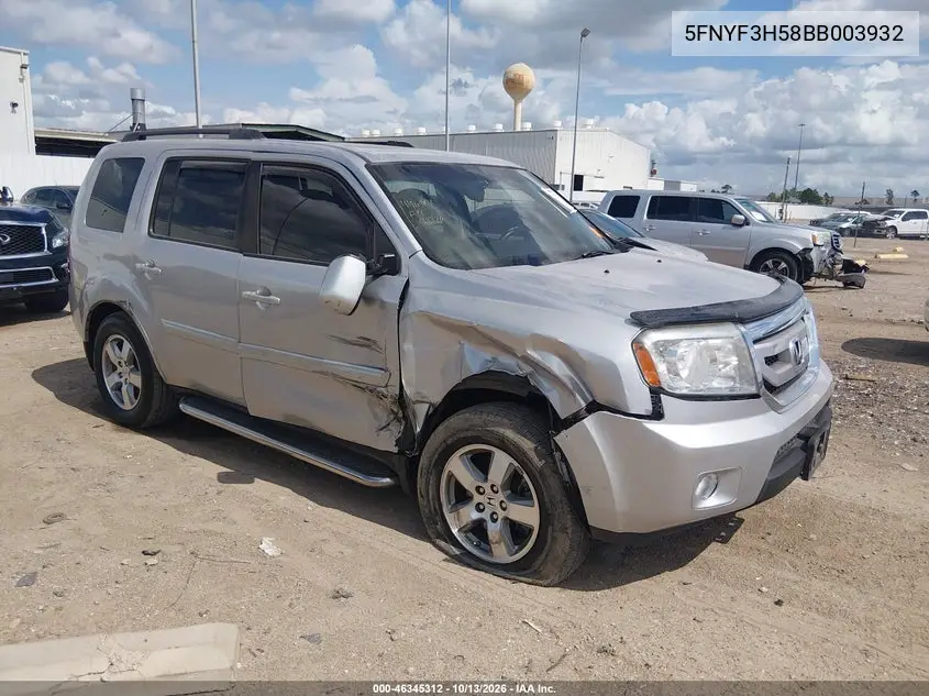 HONDA PILOT 2011, VIN 5FNYF3H58BB003932