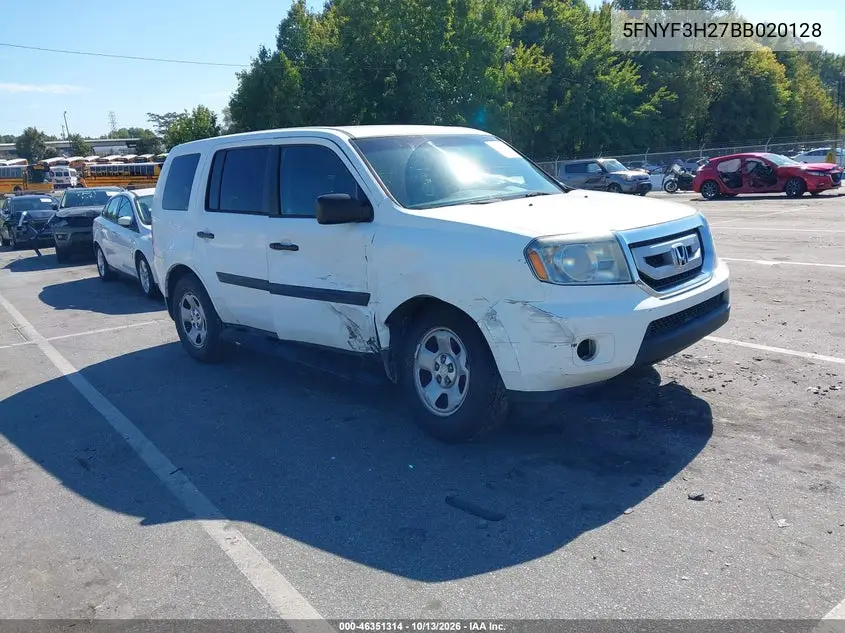 HONDA PILOT 2011, VIN 5FNYF3H27BB020128