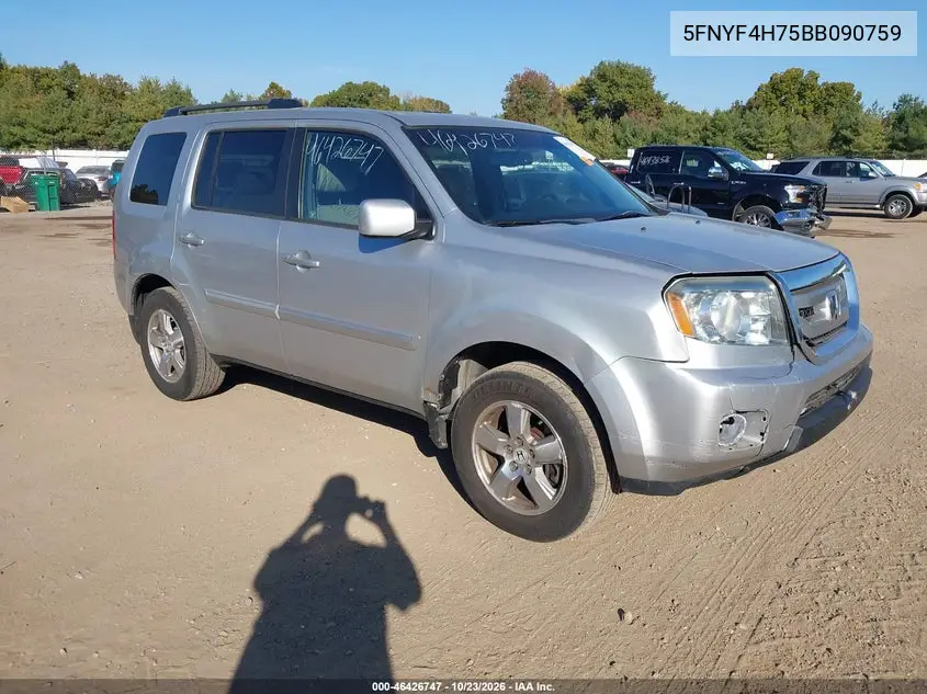 HONDA PILOT 2011, VIN 5FNYF4H75BB090759