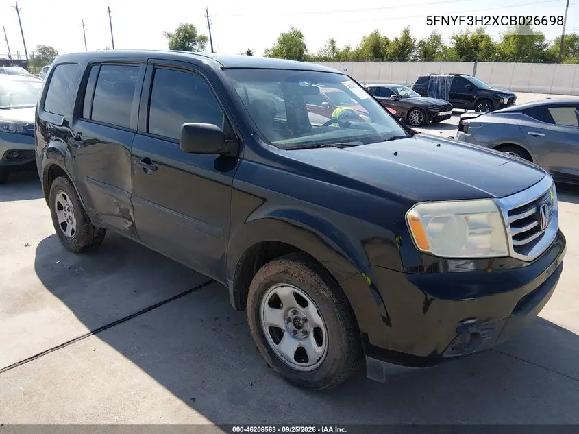HONDA PILOT 2012, VIN 5FNYF3H2XCB026698
