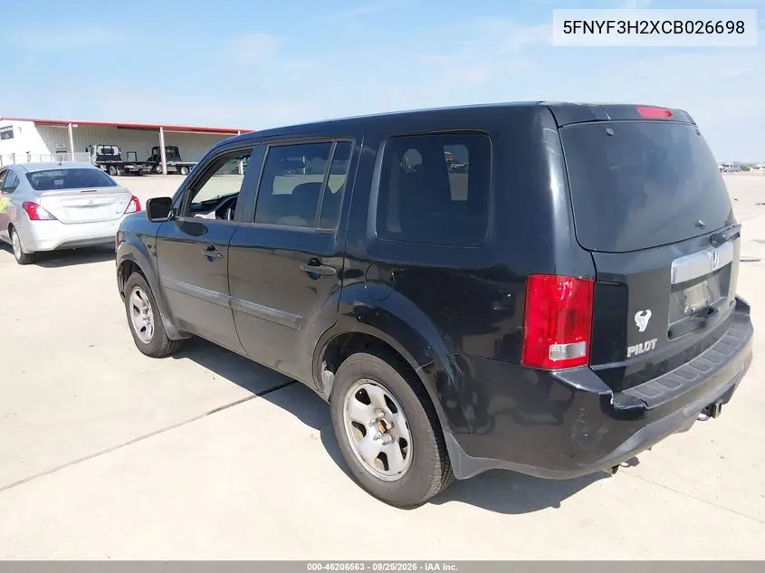 2012 HONDA PILOT VIN 5FNYF3H2XCB026698 — фото 3