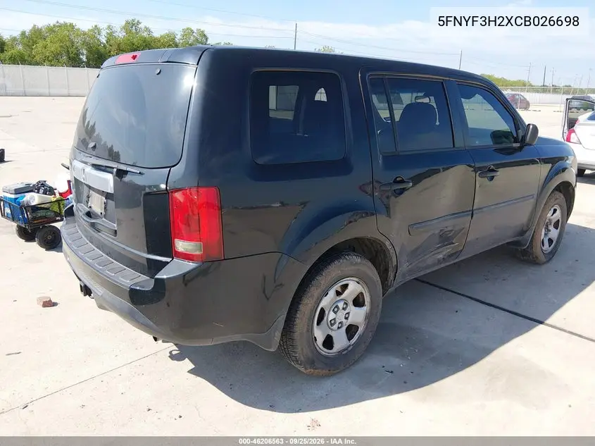 2012 HONDA PILOT VIN 5FNYF3H2XCB026698 — фото 4