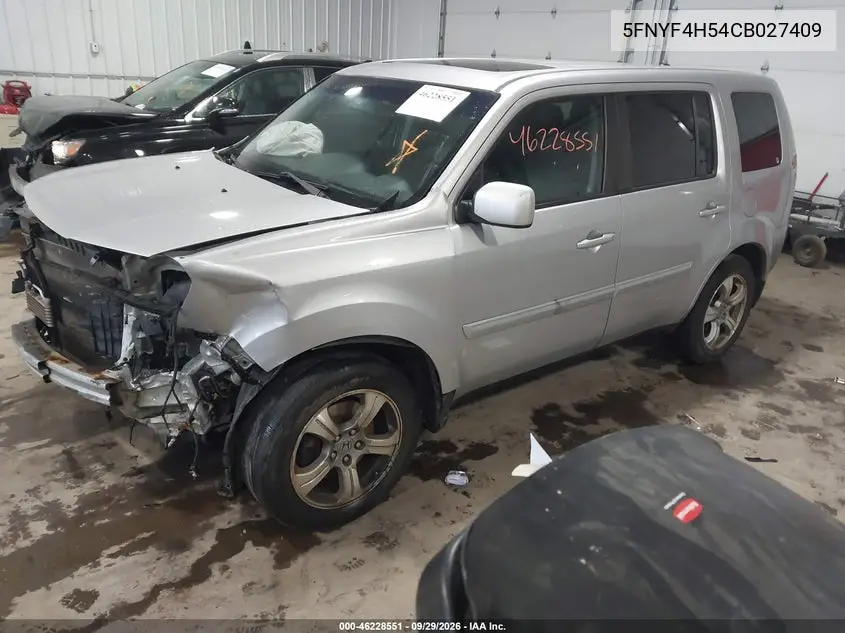 2012 HONDA PILOT VIN 5FNYF4H54CB027409 — фото 2