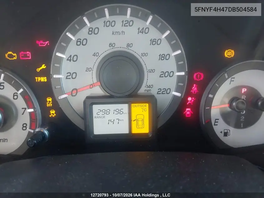 2013 HONDA PILOT VIN 5FNYF4H47DB504584 — фото 7
