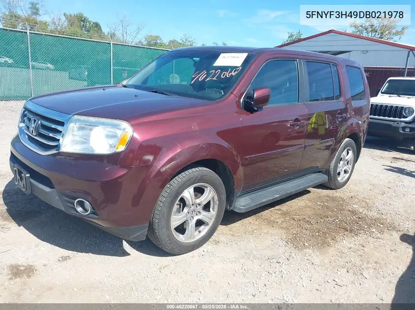 2013 HONDA PILOT VIN 5FNYF3H49DB021978 — фото 2