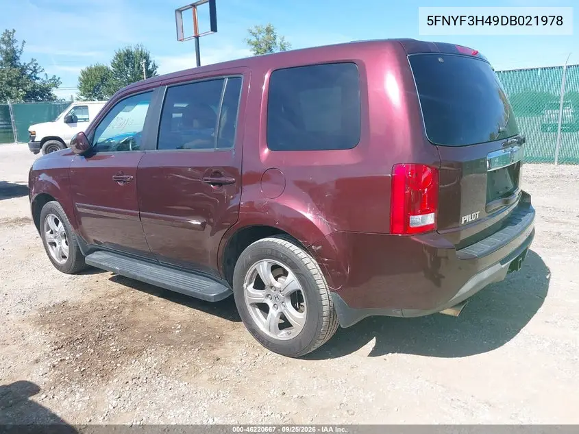 2013 HONDA PILOT VIN 5FNYF3H49DB021978 — фото 3