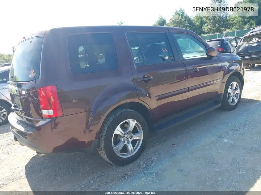 2013 HONDA PILOT VIN 5FNYF3H49DB021978 — фото 4
