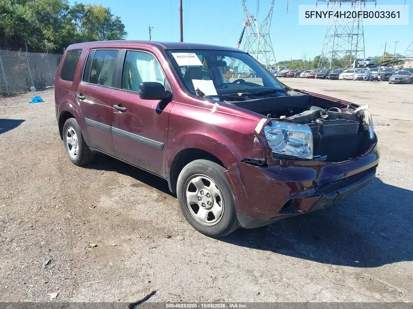 HONDA PILOT 2015, VIN 5FNYF4H20FB003361