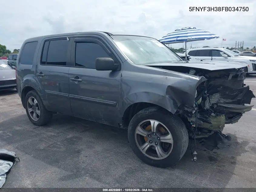 HONDA PILOT 2015, VIN 5FNYF3H38FB034750