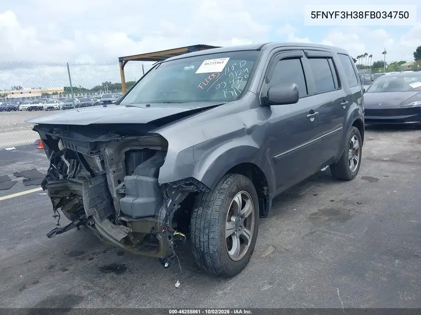 2015 HONDA PILOT VIN 5FNYF3H38FB034750 — фото 2