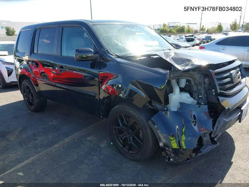 HONDA PILOT 2015, VIN 5FNYF3H78FB034802