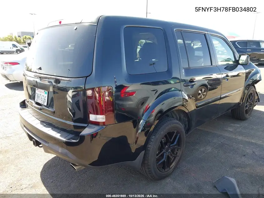 2015 HONDA PILOT VIN 5FNYF3H78FB034802 — фото 4