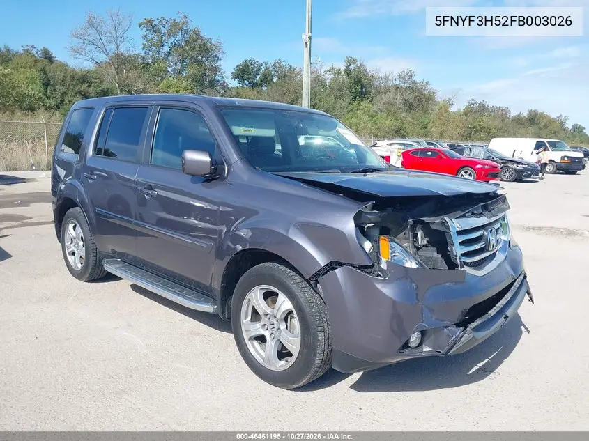 HONDA PILOT 2015, VIN 5FNYF3H52FB003026