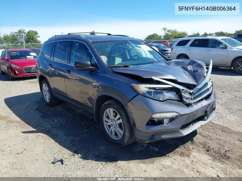 HONDA PILOT 2016, VIN 5FNYF6H14GB006364