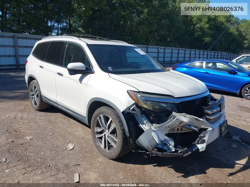 HONDA PILOT 2016, VIN 5FNYF6H94GB026376