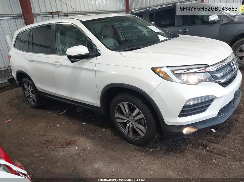 HONDA PILOT 2016, VIN 5FNYF5H52GB043653