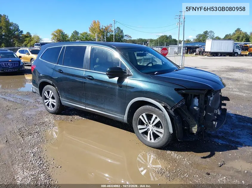 HONDA PILOT 2016, VIN 5FNYF6H53GB080958