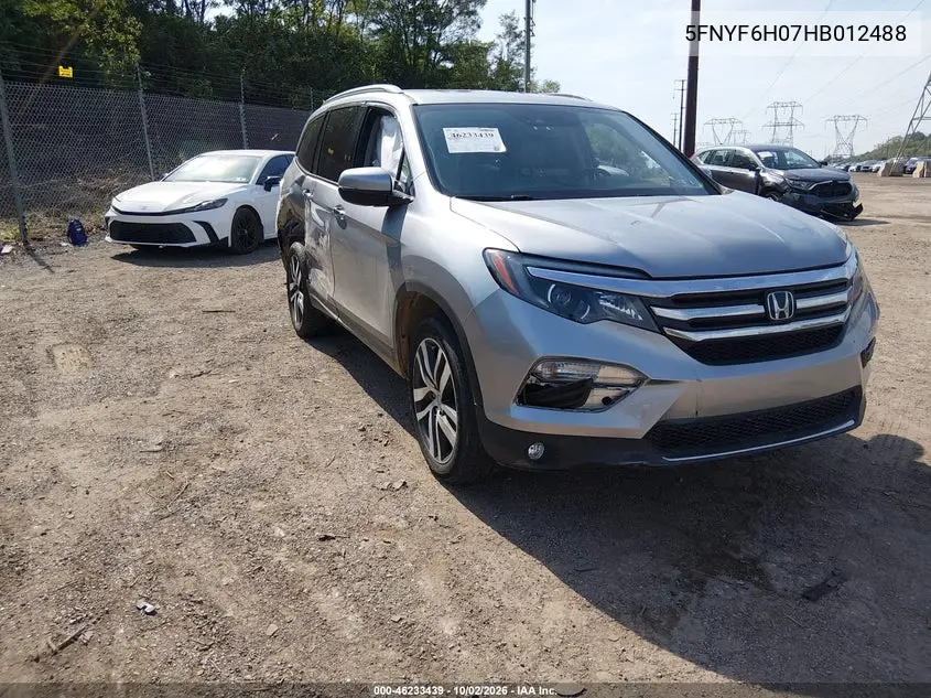 HONDA PILOT 2017, VIN 5FNYF6H07HB012488