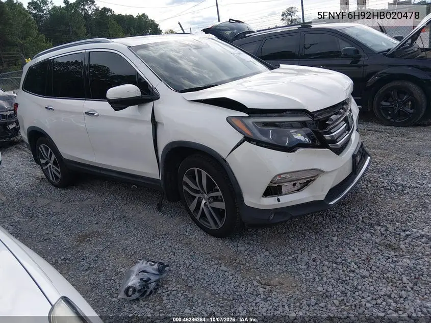 HONDA PILOT 2017, VIN 5FNYF6H92HB020478