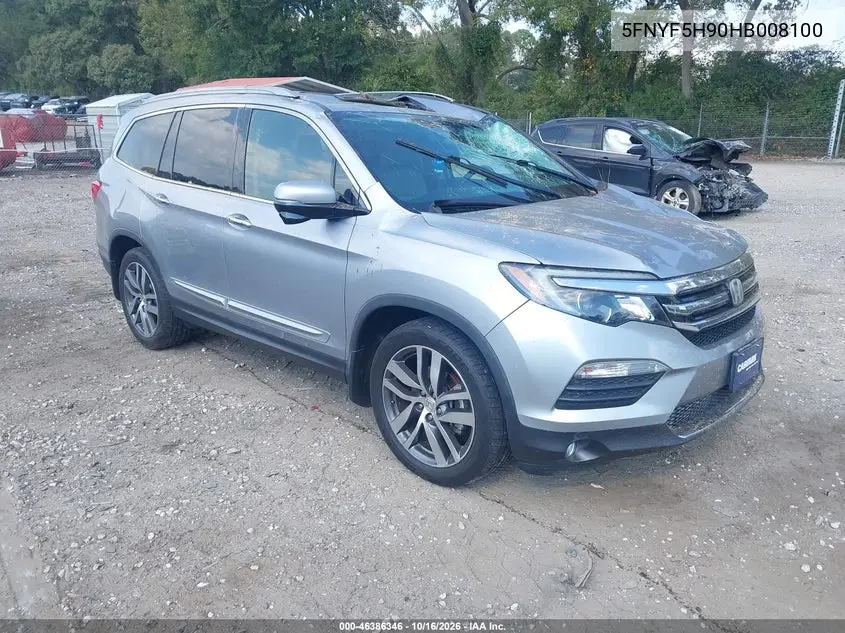 HONDA PILOT 2017, VIN 5FNYF5H90HB008100