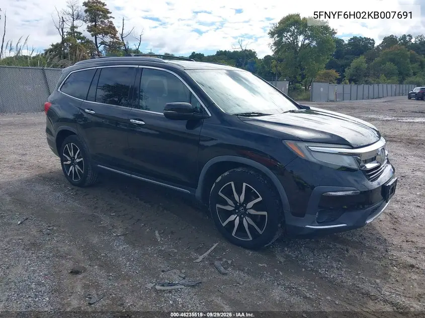 HONDA PILOT 2019, VIN 5FNYF6H02KB007691