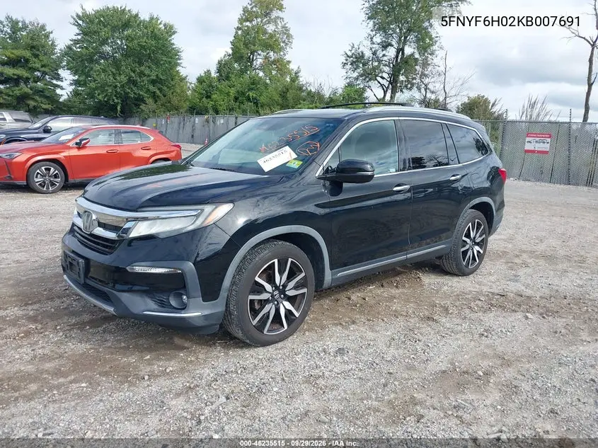 2019 HONDA PILOT VIN 5FNYF6H02KB007691 — фото 2