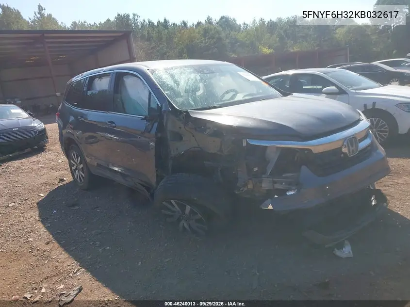 HONDA PILOT 2019, VIN 5FNYF6H32KB032617