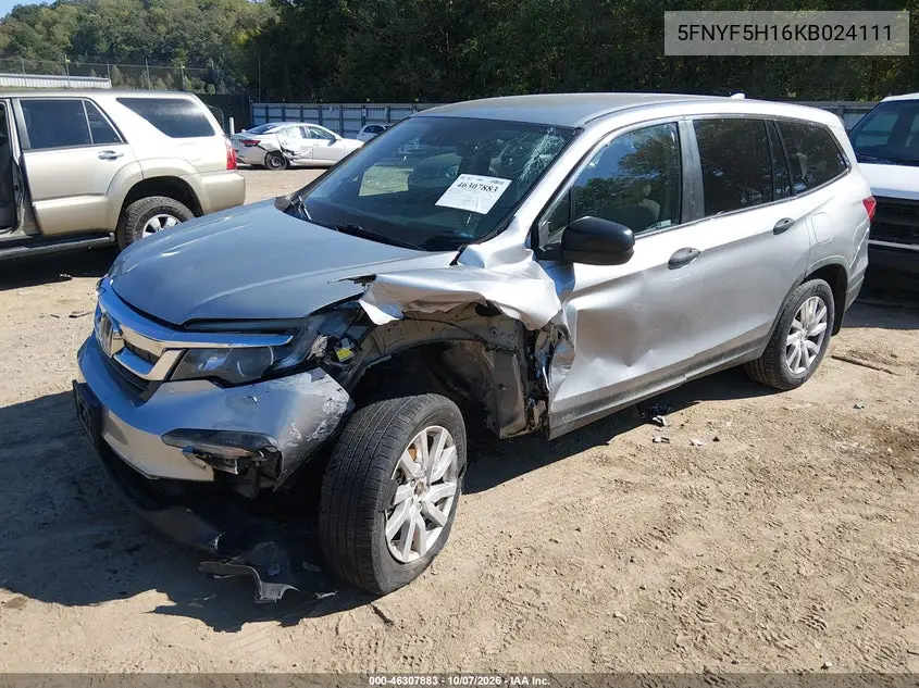2019 HONDA PILOT VIN 5FNYF5H16KB024111 — фото 2