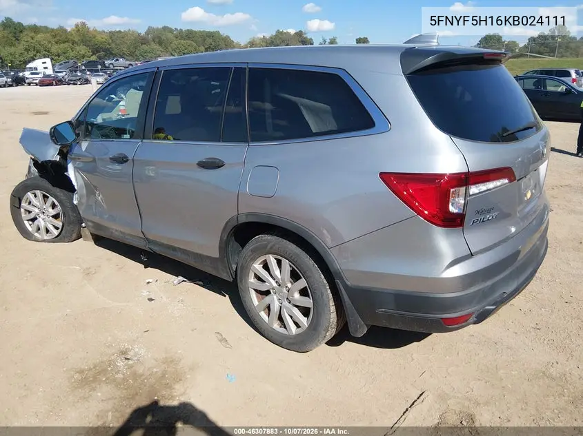 2019 HONDA PILOT VIN 5FNYF5H16KB024111 — фото 3
