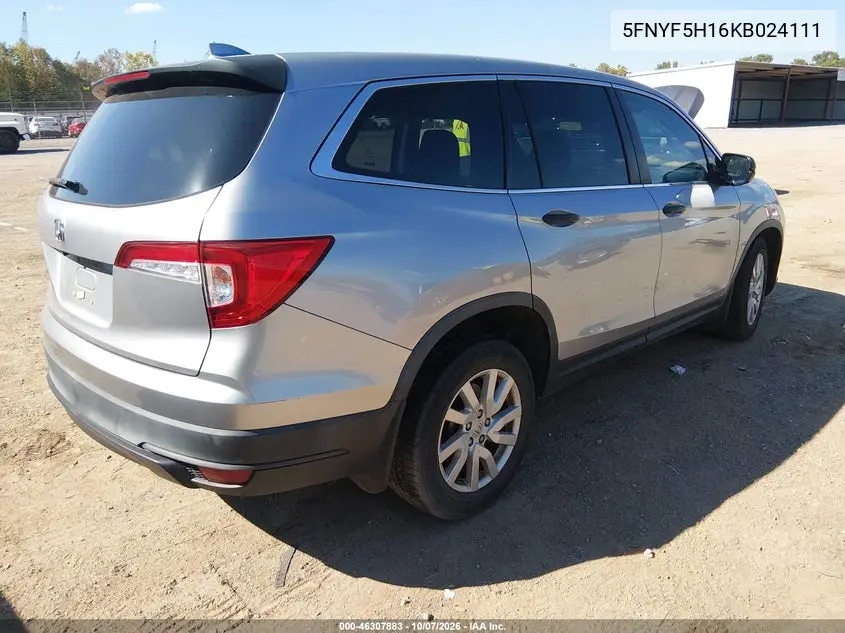 2019 HONDA PILOT VIN 5FNYF5H16KB024111 — фото 4