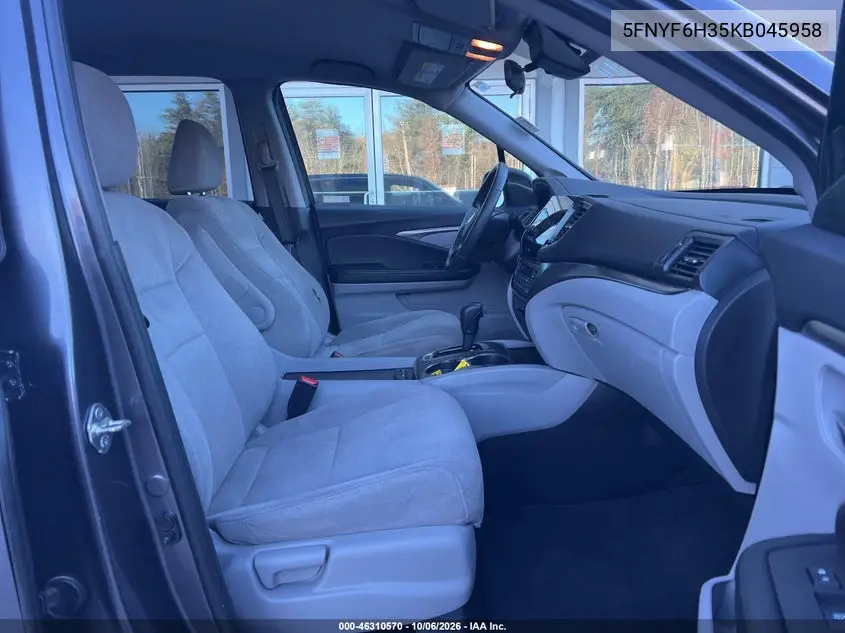 2019 HONDA PILOT VIN 5FNYF6H35KB045958 — фото 5