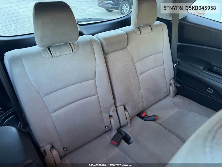 2019 HONDA PILOT VIN 5FNYF6H35KB045958 — фото 6