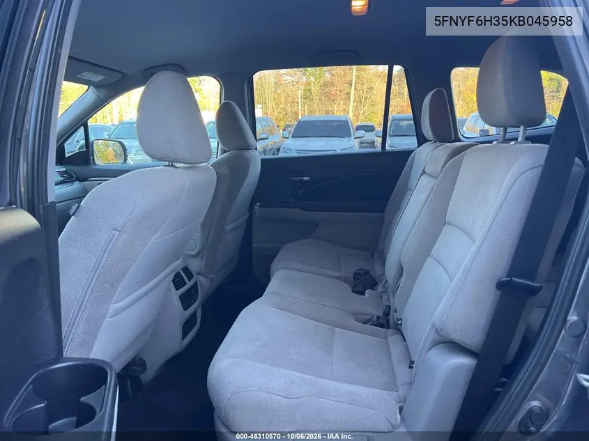 2019 HONDA PILOT VIN 5FNYF6H35KB045958 — фото 8