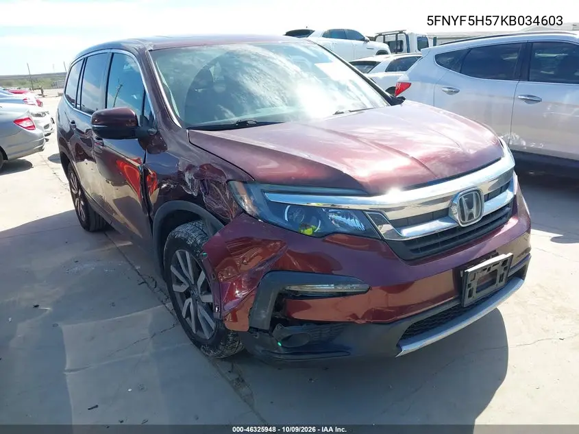 HONDA PILOT 2019, VIN 5FNYF5H57KB034603