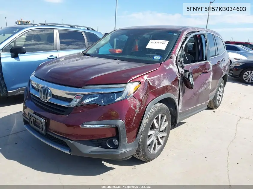 2019 HONDA PILOT VIN 5FNYF5H57KB034603 — фото 2