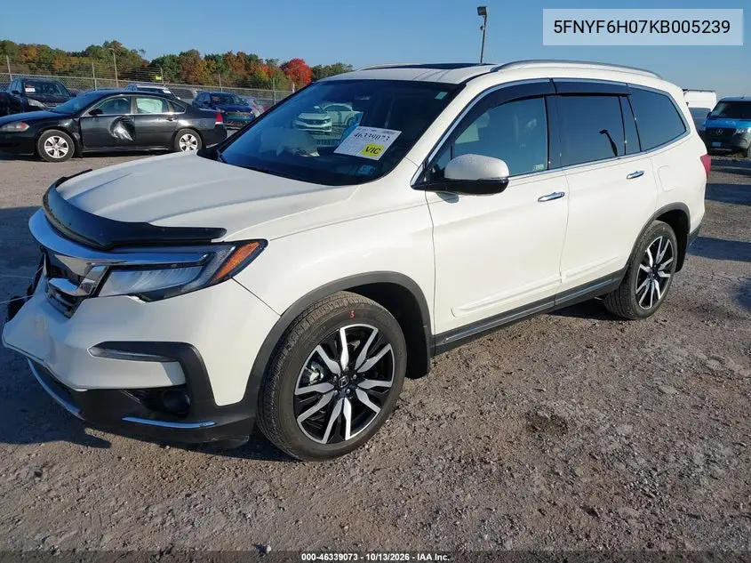 2019 HONDA PILOT VIN 5FNYF6H07KB005239 — фото 2